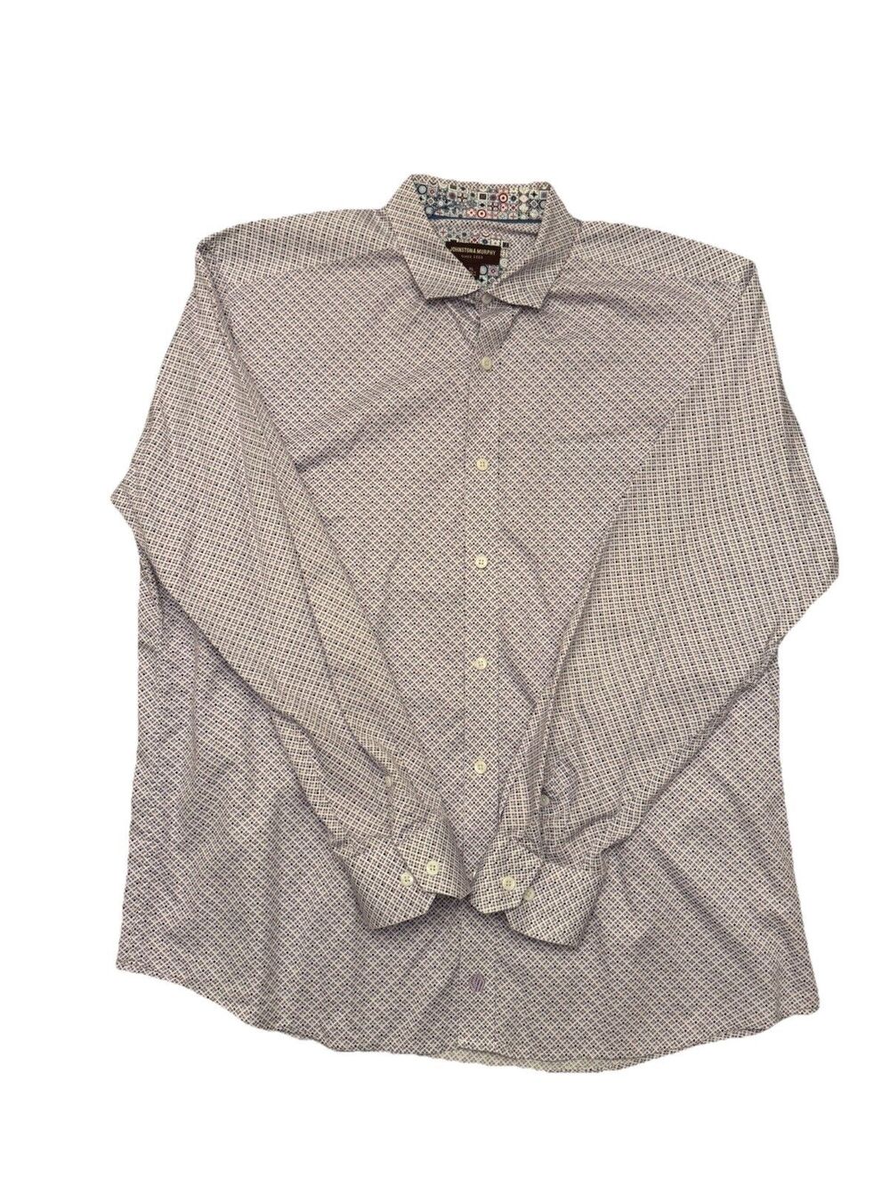 Johnston & Murphy Mens Shirt Size XL White Purple Geometric Long Sleeve Cotton